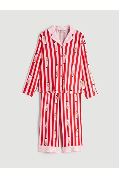 LC Waikiki Σετ γυναικεία πιτζάμα με στάμπα με γιακά πουκάμισο (W5)