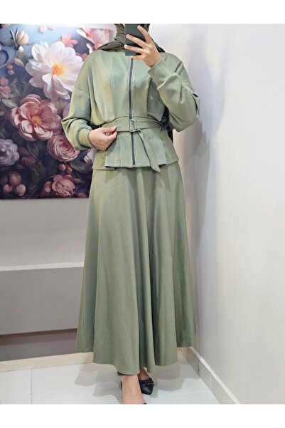VENT GİYİM Women's Hijab Double Set with Skirt and Jacket Belted September Set