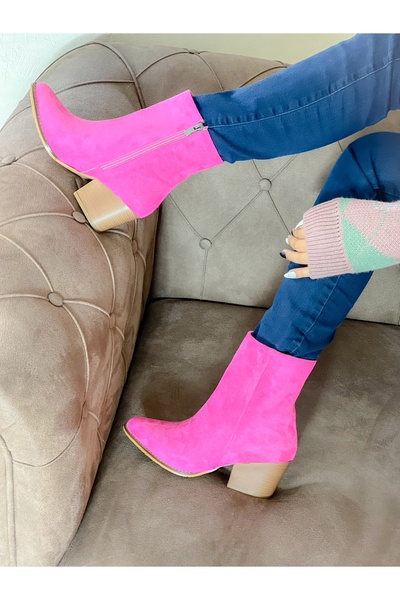 BERFONA BAMMİ Cizme scurte DALLAS din piele întoarsă fucsia