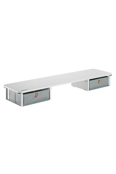 StableDesk Monitor Stand with Drawers, Organization Space, White