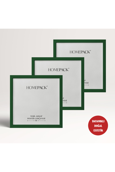 HOMEPACK 50X50 cm Green Wooden Framed Poster Frame, 3 Pieces Blank Frame, Green-Frame-50X50