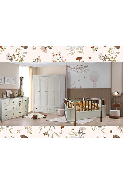 Koza %100 MDF Oslo Mega Ahşap Beyaz Bebek Odası Takımı (4 Kapılı Dolap & Bonnie Şifonyer & Büyüyen Beşik)