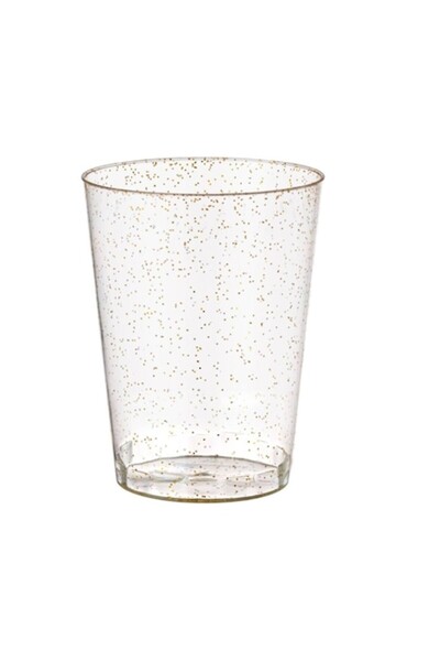 SHOPIENS Set 6 glasses Shopiens® reusable plastic, transparent with gold glitter, 300 ml