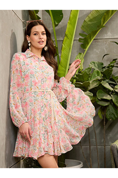 Sassafras By Styli Light Pink Floral Shirt Mini Dress