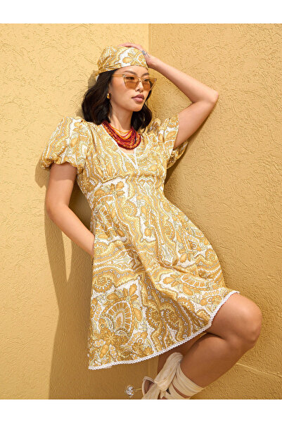 Sassafras By Styli Yellow All Over Print Mini Dress