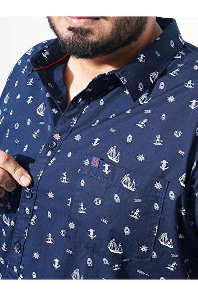 HardSoda By Styli Plus Men Navy Regular Fit Printed Casual Shirt