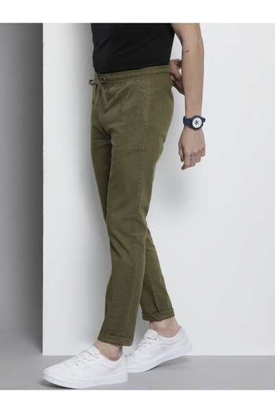 The Indian Garage Co By Styli Men Green Slim Fit Solid Joggers