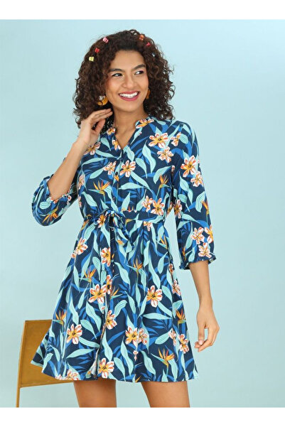 Freehand By Styli Women Navy Tropical Mini Dress