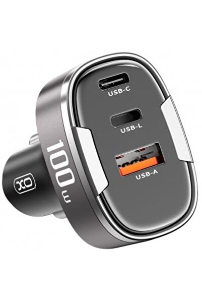 XO Design Incarcator Auto CC61 100W 3A 1 x Lightning - 1 x USB-A - 1 x USB-C Gri