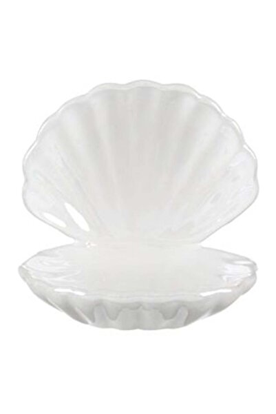 oemco Cutie Organizator Bijuterii Scoica Ceramica Alba Irizata 11x9x11cm