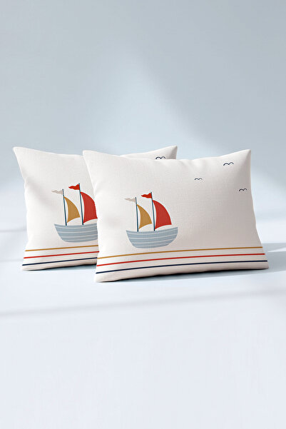Kanz Ranforce %100 Pamuk Bebek Yastık Kılıfı 2'li Set 35x45 cm - Sailboats A