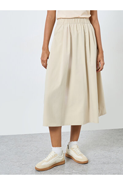 Take Two By Styli Beige A-Line Midi Skirt