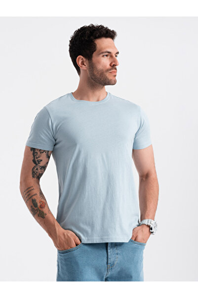 OMBRE Pánské klasické bavlněné tričko BASIC - světle modré V19 OM-TSBS-0146 XXL