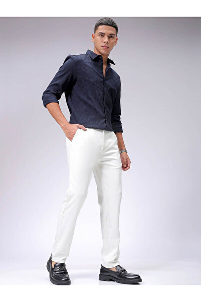 The Indian Garage Co By Styli Men White Slim Fit Textured Knit Trousers