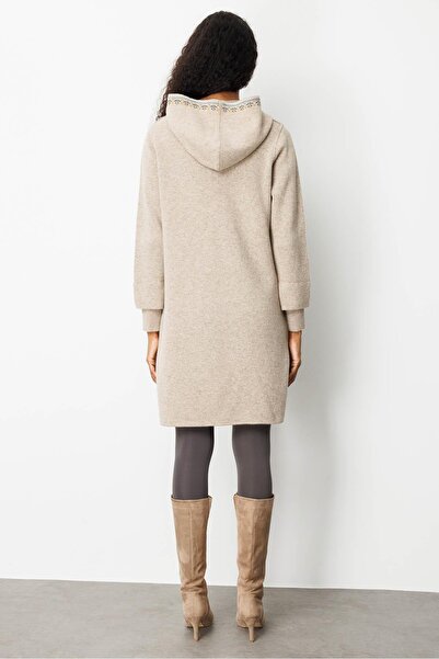 Desen Triko Women's Hooded Felt Wool Coat Front K.Bei