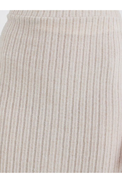 Take Two By Styli Beige Ribbed Knit Midi Skirt