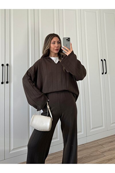 solena sln Women's New Season Quality Polo Neck Ribbed Knitwear Set