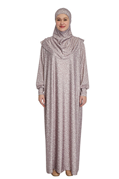 TRModam فستان صلاة إسلامي من قطعة واحدة بنقشة الزهور - مع غطاء رأس ذاتي، عملي...