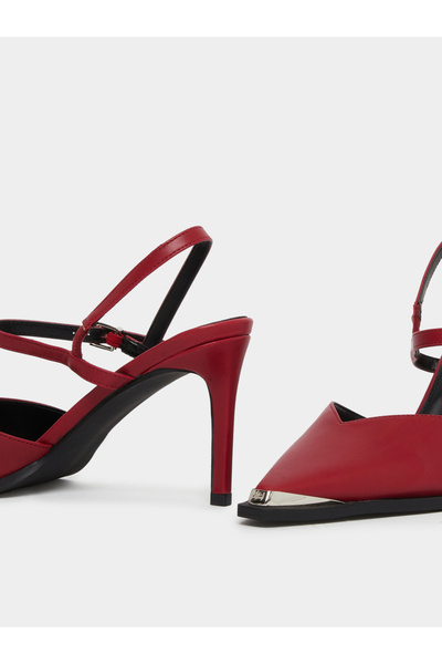 Raid By Styli Maliya Red Pointed Toe Shoes with Metal Trim