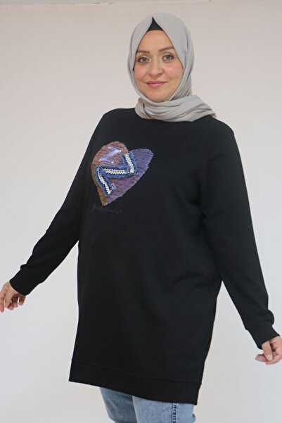 Eslina 58141 Plus Size Heart Print Modal Tunic - Black