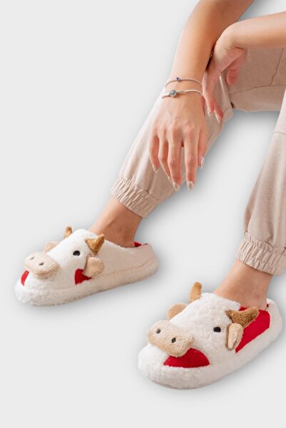 Liger Embroidered Non-Slip Sole Winter Unisex House Slippers with Cow Figure ...