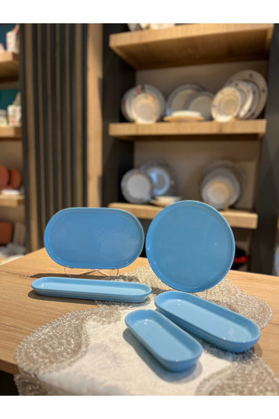 zaTen Pazar 6 KİŞİLİK 15 PARÇA MAVİ OVAL KAHVALTI TAKIMI