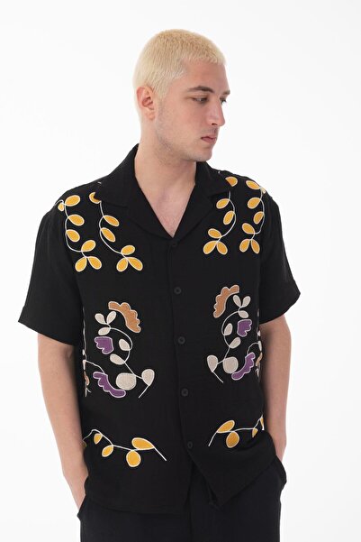 Rocqerx R-6057 Πουκάμισο μουσελίνας με κοντό μανίκι με κέντημα με γιακά