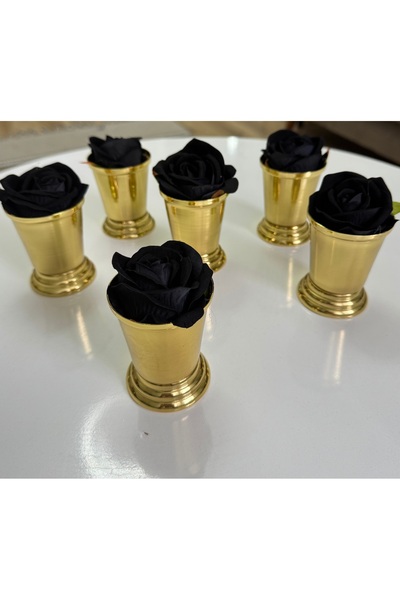 SEVA ÇELİK Gold Plated 6 Pieces Rose Bowl Includes Black Roses