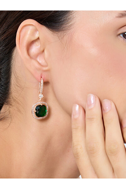 Styli Big Faux Green Diamond Earrings
