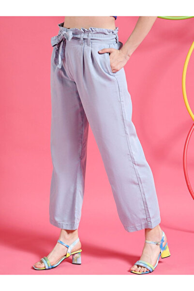 Freehand By Styli Women Blue Straight Leg Solid Pants