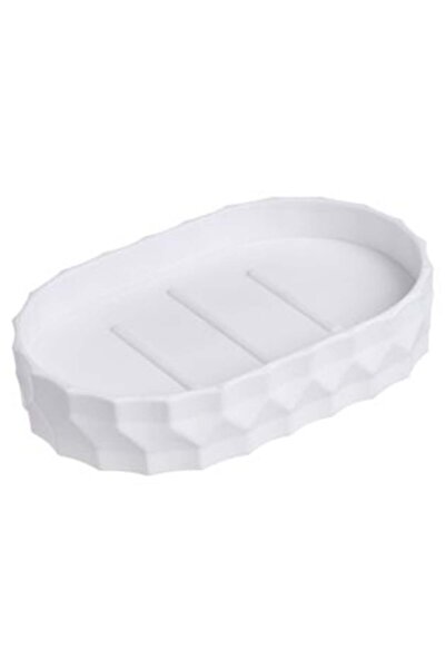SHOPIENS Oval Soap Dish Made of White Plastic with Honeycomb Pattern 3 x 9 cm