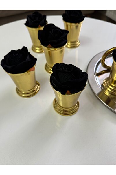 SEVA ÇELİK Gold Plated 6 Pieces Rose Bowl Includes Black Roses