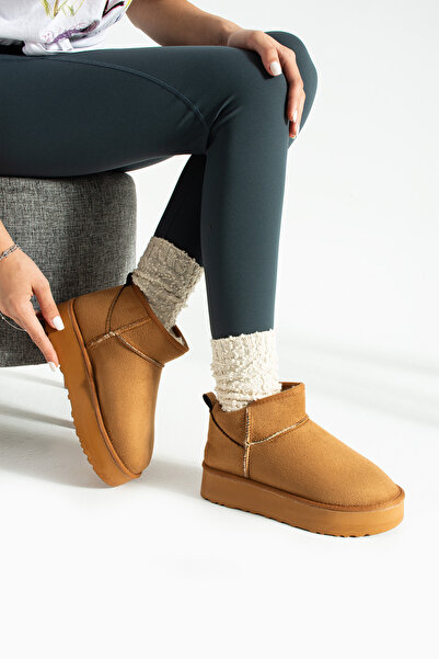 BOUIS Γυναικείες μπότες καθημερινής χρήσης από καστόρι με επένδυση από γούνα, χοντρή σόλα, κοντό ζεστό μποτάκι, άνετα και κομψά παπούτσια