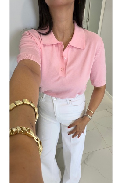 BİRCANÇİL Kita Pink Polo Neck Sweater
