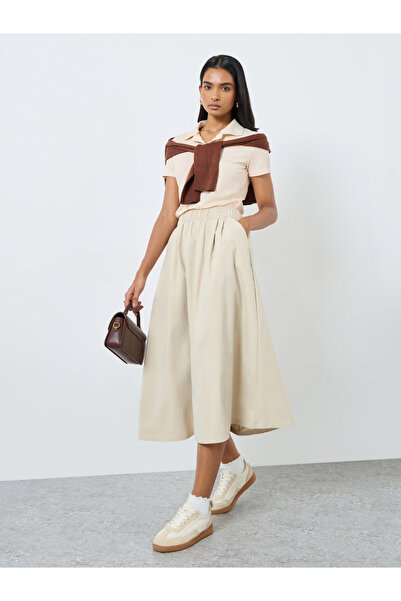 Take Two By Styli Beige A-Line Midi Skirt