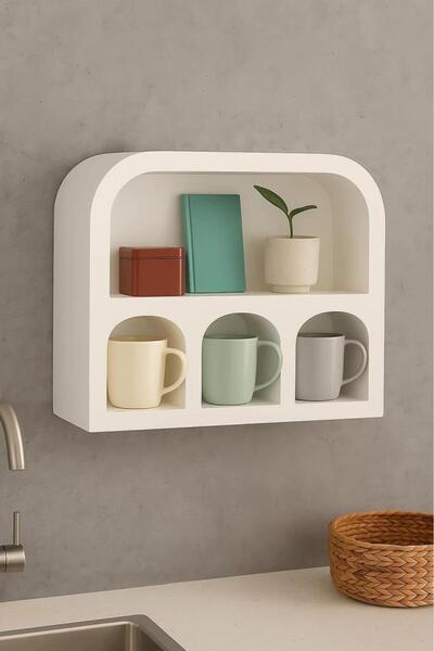 MİEN Ahşap Duvara Monte Edilebilen Katlı Mutfak Rafı – Kupa ve Kavanoz Düzenleyici