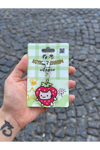 Planet Butik Strawberry Cat Acrylic Charm