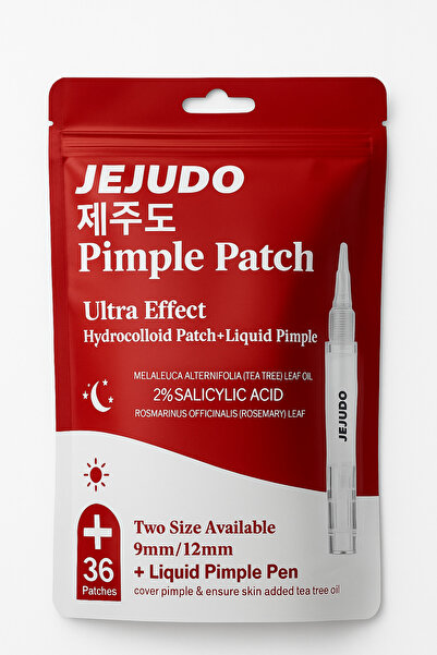 JEJUDO Pimple patch,Akne Bandı(9mm&12mm)+4,5 ml Likit Pimple Pen,%100 Hidrokolloid,%2 Salisilik Asit