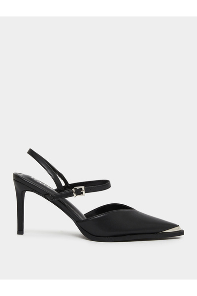 Raid By Styli Maliya Black Pointed Toe Shoes with Metal Trim