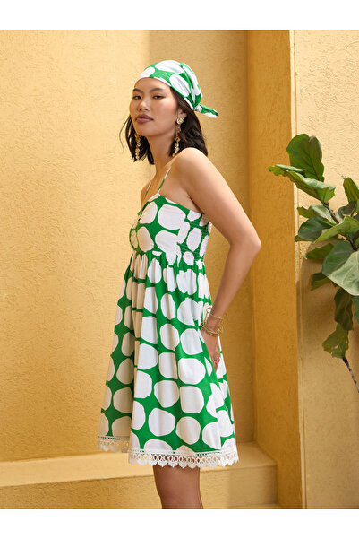 Sassafras By Styli Green Polka Dot Strappy Mini Dress