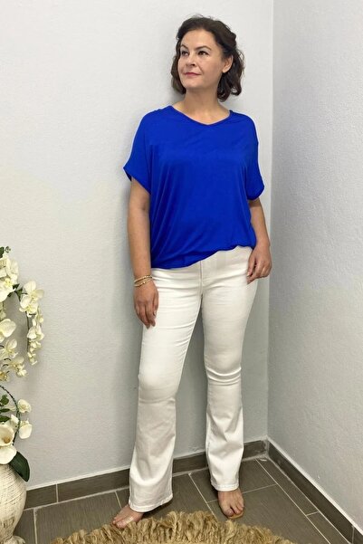 Mia Butik Plus Size White Full Lycra Spanish Leg Jeans