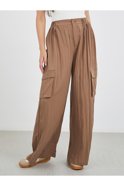 Take Two By Styli Solid Pleated Wide Leg Cargo Pocket Pants