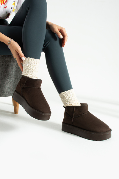 BOUIS Γυναικείες μπότες casual καφέ σουέντ με επένδυση από γούνα, χοντρή σόλα, κοντές, ζεστές, άνετες και κομψές μπότες