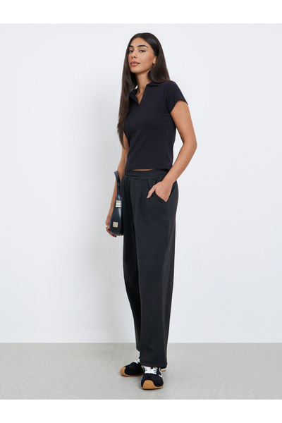 Styli Women Black Barrel Fit Wide Leg Trousers