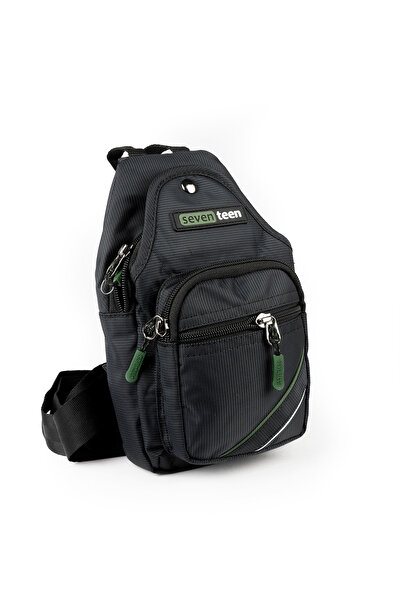 İMAKS Small Size Multi-Compartment Daily Crossbody Chest Hand and Shoulder Bag Unisex Body Bag Black Green 955