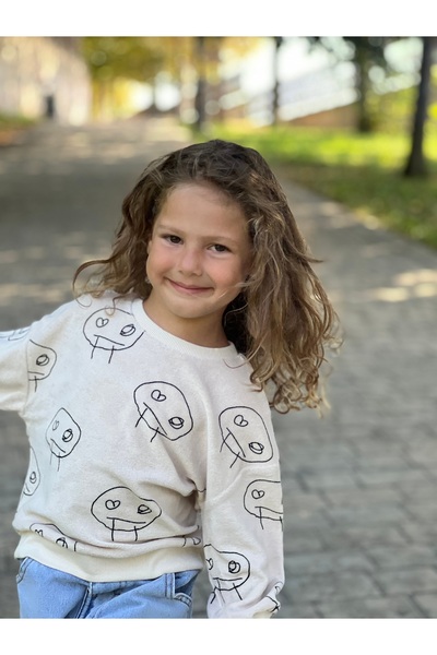 DİVİSTA Unisex Children's Terry Cloth Printed Long Sleeve Sweatshirt