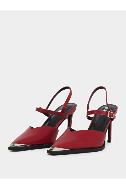 Raid By Styli Maliya Red Pointed Toe Shoes with Metal Trim