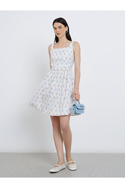 Take Two By Styli Floral Print Square Neck Strappy Mini Dress