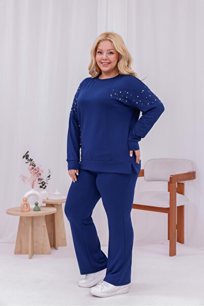 Siyezen Plus Size Modal Fabric Suit with Stone Detail