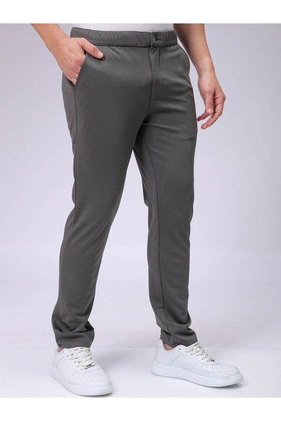 The Indian Garage Co By Styli Men Grey Slim Fit Textured Knit Trousers